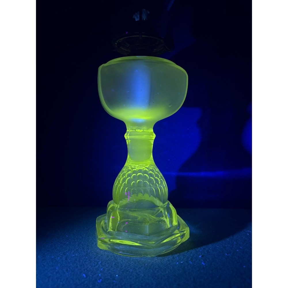 Antique Uranium Glass Oil Lamp Frosted Satin Glass Kerosene Lamp Victorian Glow